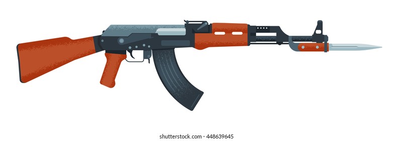Assault rifle with combat knife / flat illustration