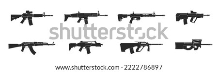 assault rifle icon set. weapon, carbine and firearms symbols. isolated vector images for military infographics and web design
