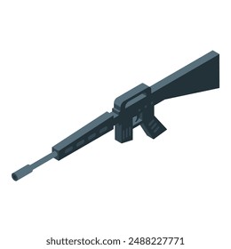 Assault rifle lying flat on a surface with its barrel pointing to the left in an isometric view