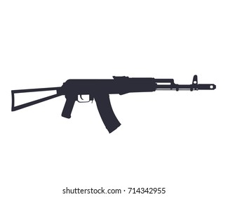 assault rifle, russian automatic gun silhouette isolated on white