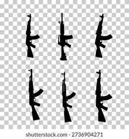 Assault Rifle Silhouette Vector Set, Automatic Gun Icons, Military Weapon Illustration