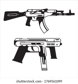 ilustración de diseño de rifle de asalto y subametralladora 