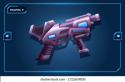 Assault rifle vector isolated on blue background. Assault rifle weapon. 
Space game vector illustration.