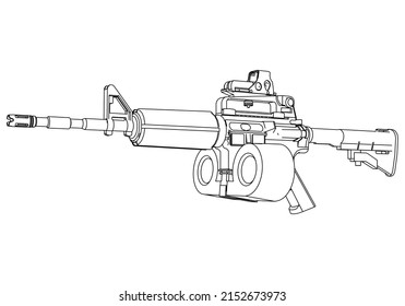 Vector de rifle de asalto aislado en el fondo blanco - arma de rifle de asalto. ilustración vectorial de juego aislada en fondo blanco