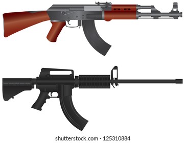 Assault Rifles Semi Automatic Weapons Illustration Isolated on White Background Vector
