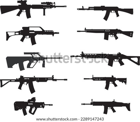 The Assault Rifles vector file is a detailed and realistic collection of firearms designs, perfect for creating military-themed graphics and illustrations.