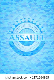 Assault sky blue emblem with triangle mosaic background