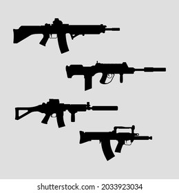Icono vectorial conjunto de armas de asalto