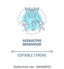 Assaultive behavior blue concept icon. Hate speech effect abstract idea thin line illustration. Experiencing harassment. Verbal assaults. Vector isolated outline color drawing. Editable stroke