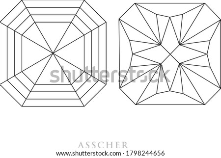 Asscher diamond cut shape and design diagrams with the name vector illustration,  isolated on white background. 