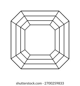 Asscher-Diamant-Schnittform. Diamant-Draufsicht. Edelstein-Umriss-Symbol für Schmuckdesign, Branding, Verpackung, Logo, digitale Grafik. Asscher brillantes Schnittmuster. Einfaches Diagramm entwerfen.