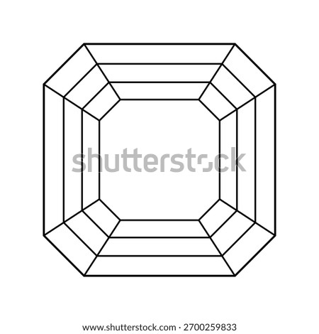 Asscher diamond cut shape. Diamond top view. Gemstone outline icon for jewellery design, branding, packaging, logo, digital graphic. Asscher brilliant cut pattern. Design simple diagram.