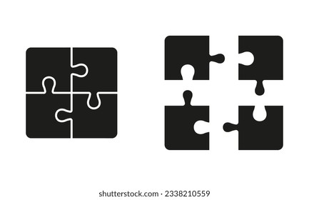 Ensamblar y desmontar símbolo sólido de rompecabezas. Coincidencia de piezas de rompecabezas, conjunto de iconos de silueta de la solución de combinación. Equipo, Pictograma de integración de equipo. Ilustración de vectores aislados.