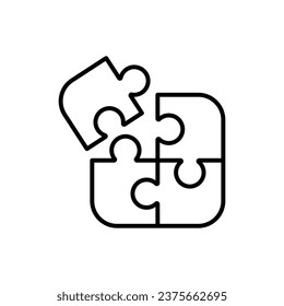Assemble (сollect) the puzzle (4 parts). Simple icon for web and mobile app. Vector graphic flat line sign isolated on white.