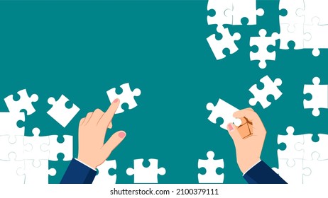 Assemble the puzzle. The concept of solving puzzles. vector illustration