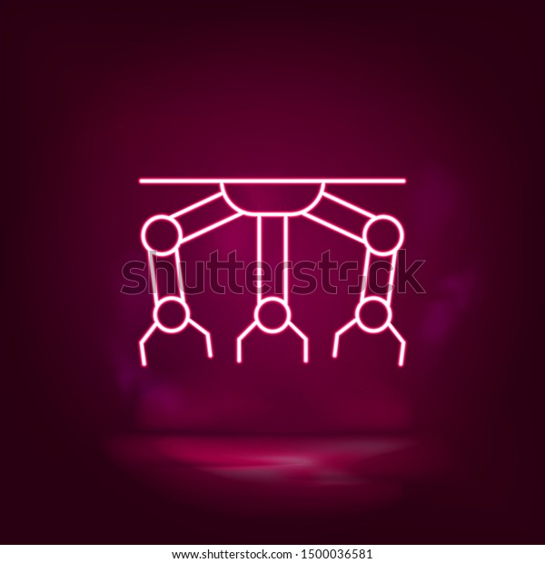 Assemble robot, industrial arms vector neon\
icon. Illustration isolated vector\
s