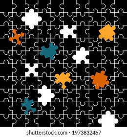 Assembled black puzzle with one wrong-placed element,Illustration of black puzzle,Jigsaw puzzle blank parts template,10*10 pieces,