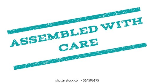 Assembled With Care watermark stamp. Text caption between parallel lines with grunge design style. Rubber seal stamp with unclean texture. Vector color ink imprint on a white background.