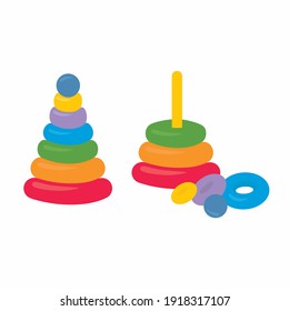 Assembled disassembled childrens colorful plastic toy. Building stack up ring tower. Early child development educational game.