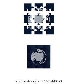 Assembled puzzle. Picture the globe on the puzzle. Vector illustration