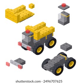 Assembling a dump truck, instructions for the toy. Vector