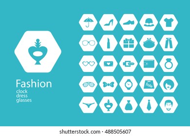 Assembling flat icons in style in interesting patterns on the theme of fashion