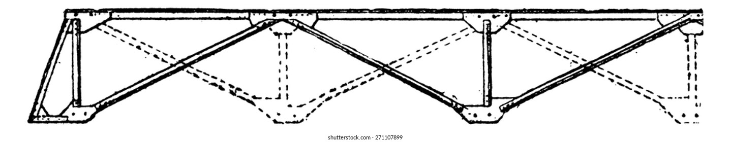 Assembling a portable bridge beam, vintage engraved illustration. Industrial encyclopedia E.-O. Lami - 1875.