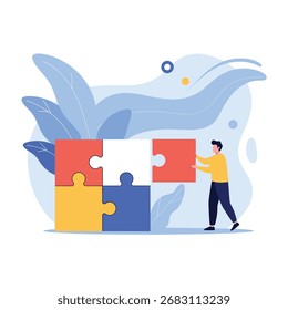 Assembling a puzzle to represent the concept of problem solving and strategic thinking.