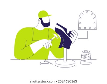 Assembling the shoe abstract concept vector illustration. Professional shoemaker assembling footwear, light industry, trendy sneakers production, boot manufacturing abstract metaphor.