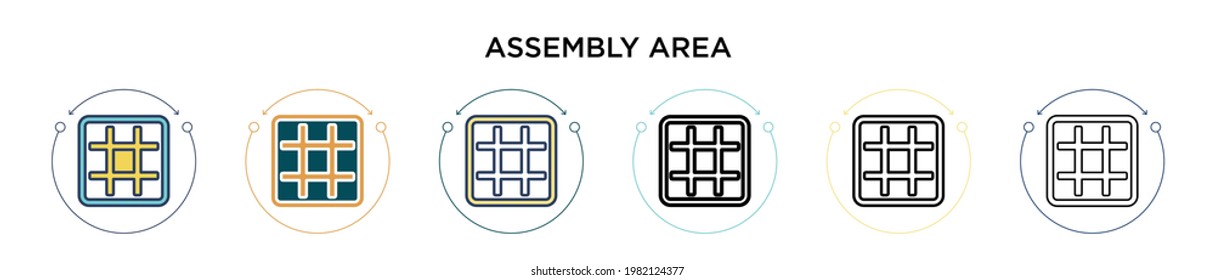 Assembly area icon in filled, thin line, outline and stroke style. Vector illustration of two colored and black assembly area vector icons designs can be used for mobile, ui, web
