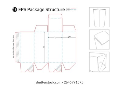 It is an assembly box with a strong finish because the side and bottom are bonded, and it is used for packaging cosmetics and others due to its short packaging time. package Dieline. Box structure.  
