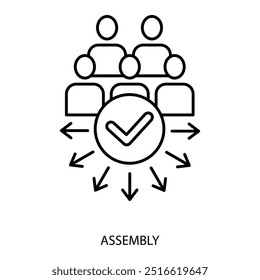 Icono de línea de concepto de montaje. Ilustración de elemento simple. diseño de símbolo de esquema de concepto de ensamblaje.