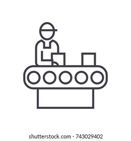 assembly conveyor  concept vector thin line icon, symbol, sign, illustration on isolated background