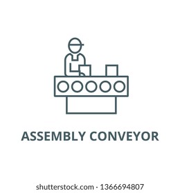 Assembly conveyor  line icon, vector. Assembly conveyor  outline sign, concept symbol, flat illustration