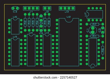 Assembly drawing electronic circuit board with components. 
Vector computer motherboard.