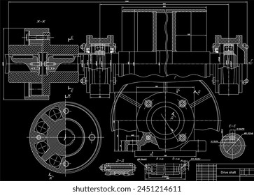 Plano de montaje del reductor.
Dibujo de Vector de dispositivo mecánico de acero con eje, engranaje, 
motor eléctrico, conexión atornillada y líneas de dimensiones.
Esquema de tarjeta de ingeniería. Plantilla técnica. 
