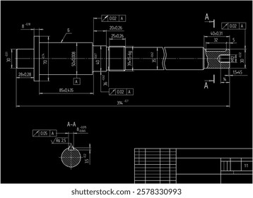 Assembly drawing of shaft of electrical reducer.
Vector design of steel mechanical device with 
dimension lines.
Engineering technic computer cad scheme on 
paper sheet. Hand drawn pencil sketch.