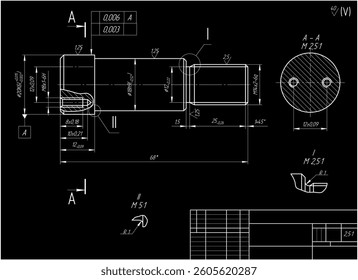 Assembly drawing of shaft of electrical reducer.
Vector design of steel mechanical device with 
dimension lines.
Engineering technic computer cad scheme on 
paper sheet. Hand drawn pencil sketch.