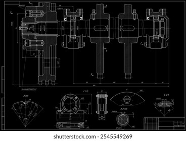 
Dessin d'assemblage de roue, arbre du réducteur électrique. Conception d'Image vectorielle d'un dispositif mécanique en acier avec des lignes de cote. Technique d'ingénierie schéma de carte informatique sur feuille de papier. Croquis au crayon dessiné à la main