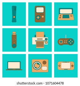 assembly flat icon game console flash drive Printer camcorder laptop