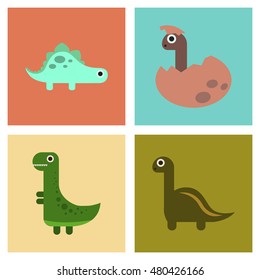 assembly of flat icons archeology cartoon dinosaur