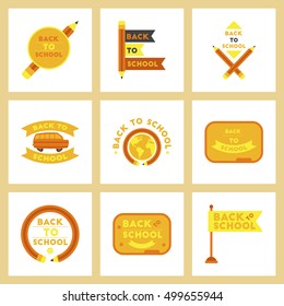 assembly flat icons Back to school pencil Globe bus flag