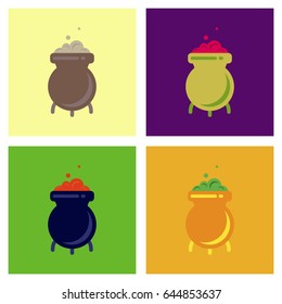 assembly flat icons cauldron witches potion