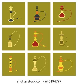 assembly flat icons Eastern smoke hookah