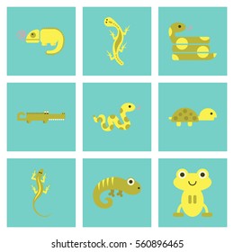 assembly flat icons exotic wild reptiles