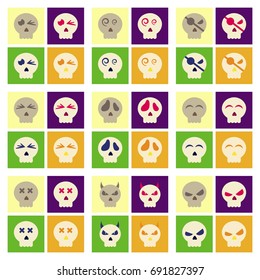 assembly flat icons halloween emotion skull