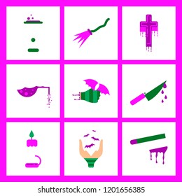 assembly flat icons knife blood wax candle hand bat