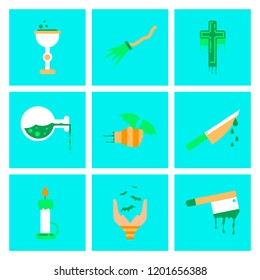 assembly flat icons knife blood wax candle hand bat