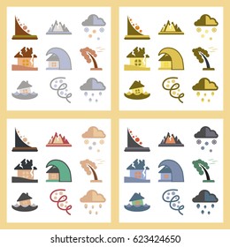 assembly flat icons natural disasters