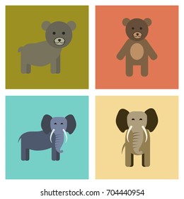 assembly flat icons nature bear elephant